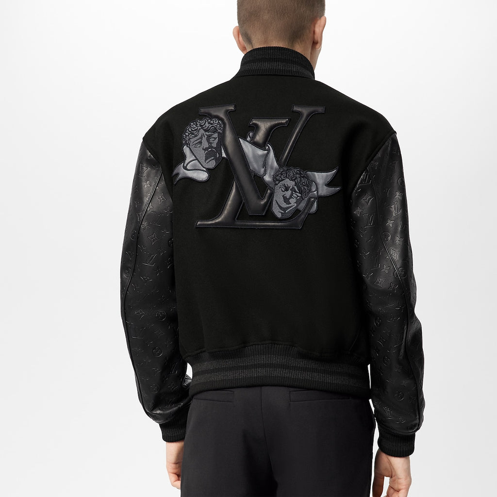 Blouson embossé monogram en cuir et laine