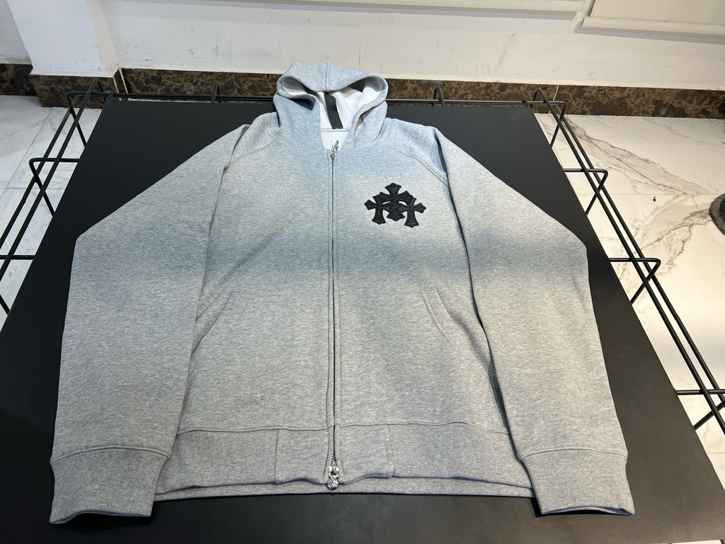 Paper Jam Triple Leather Cross Zip Up Hoodie 'Grey Heather'