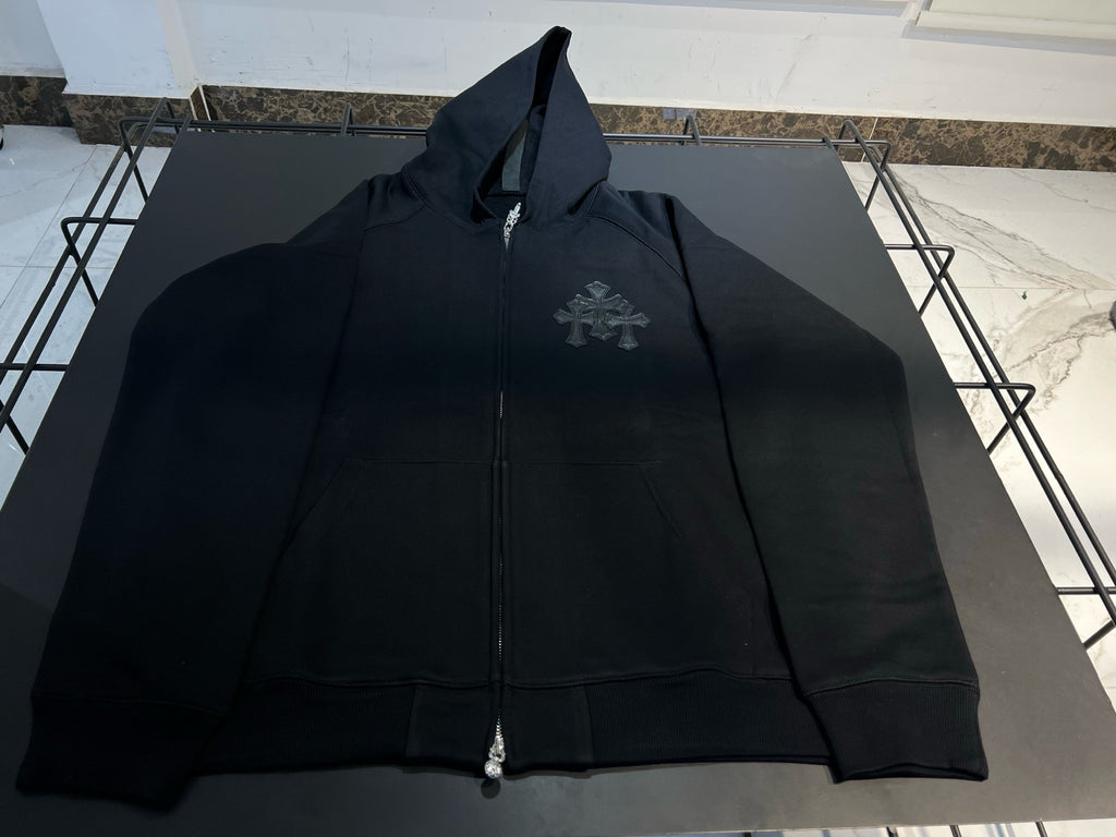Paper Jam Triple Leather Cross Zip Up Hoodie 'Grey Heather'