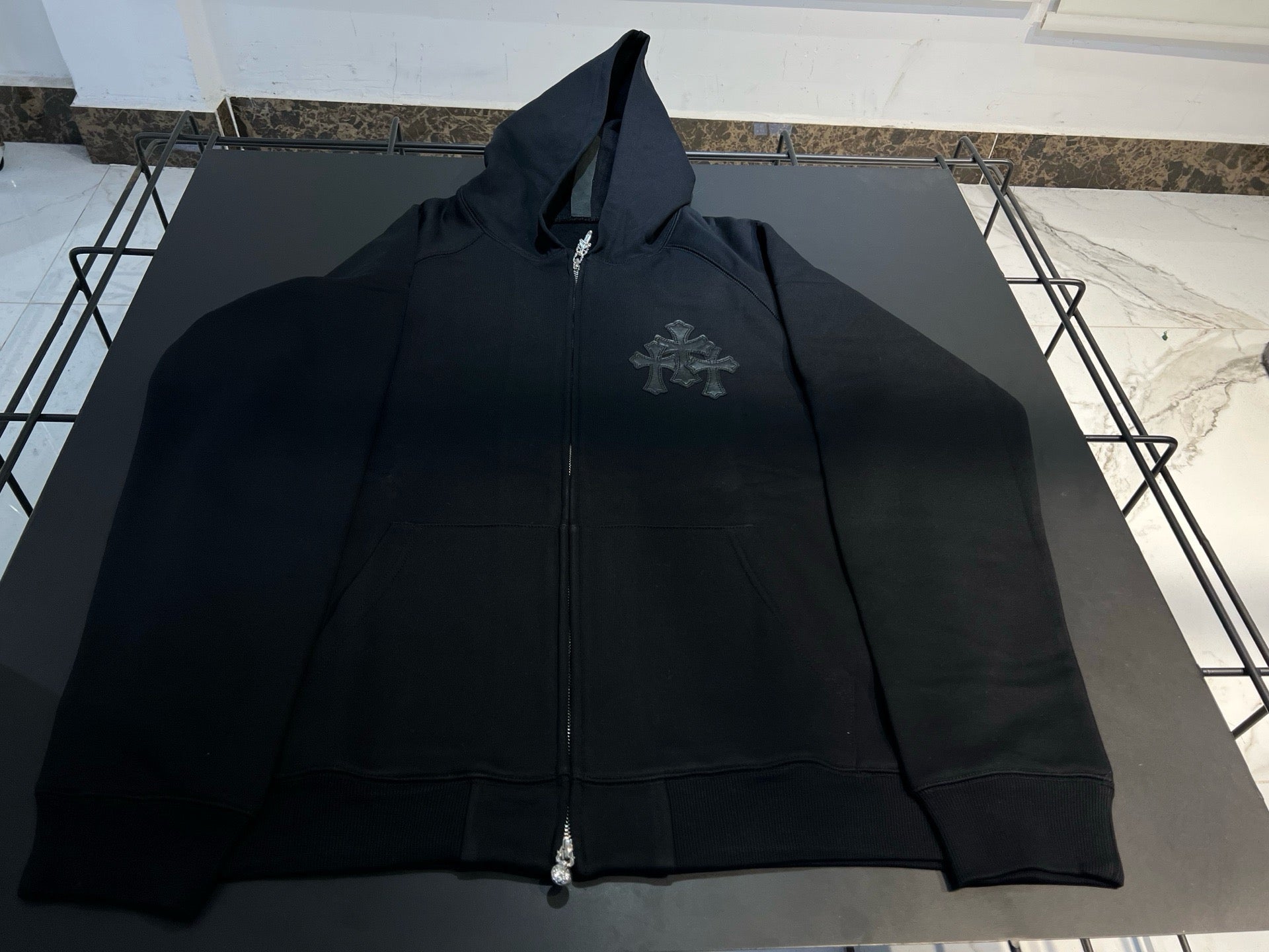 Paper Jam Triple Leather Cross Zip Up Hoodie 'Black Heather'