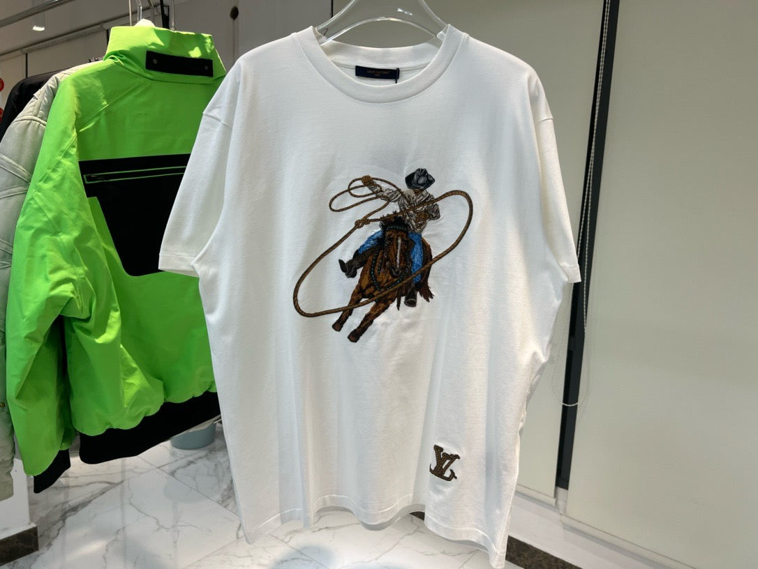 Tee-shirt graphique brodé en coton cow-boy