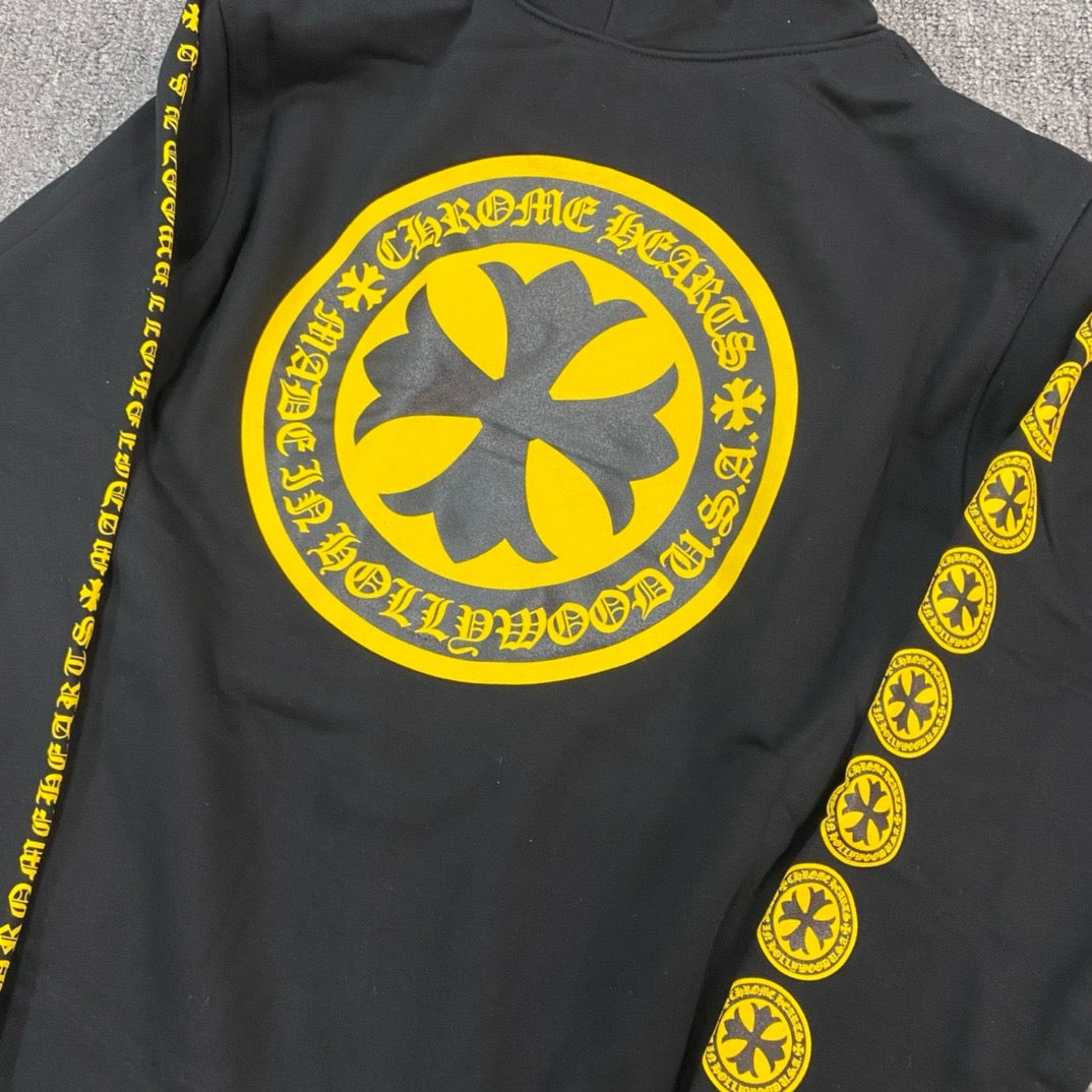 Chrome Hearts Plus Logo Pullover Hoodie - Black/Yellow  White/Yellow