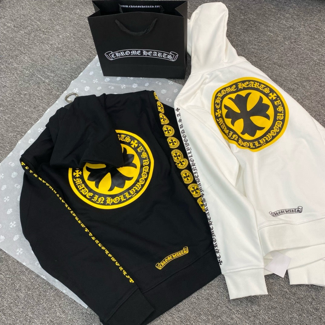 Chrome Hearts Plus Logo Pullover Hoodie - Black/Yellow  White/Yellow