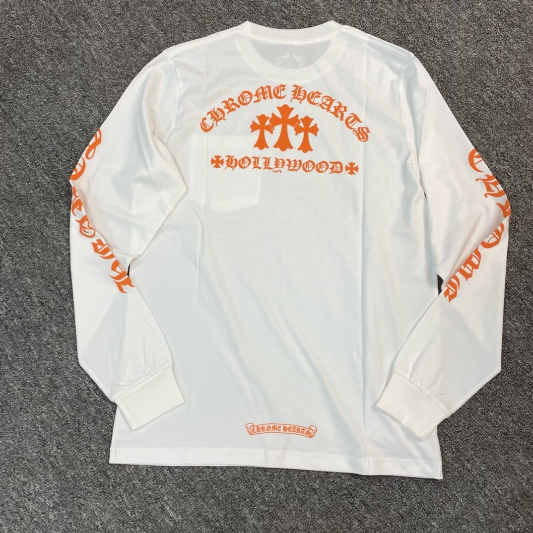 Chrome Hearts Made in Hollywood Plus Cross L/S T-shirt White/Orange