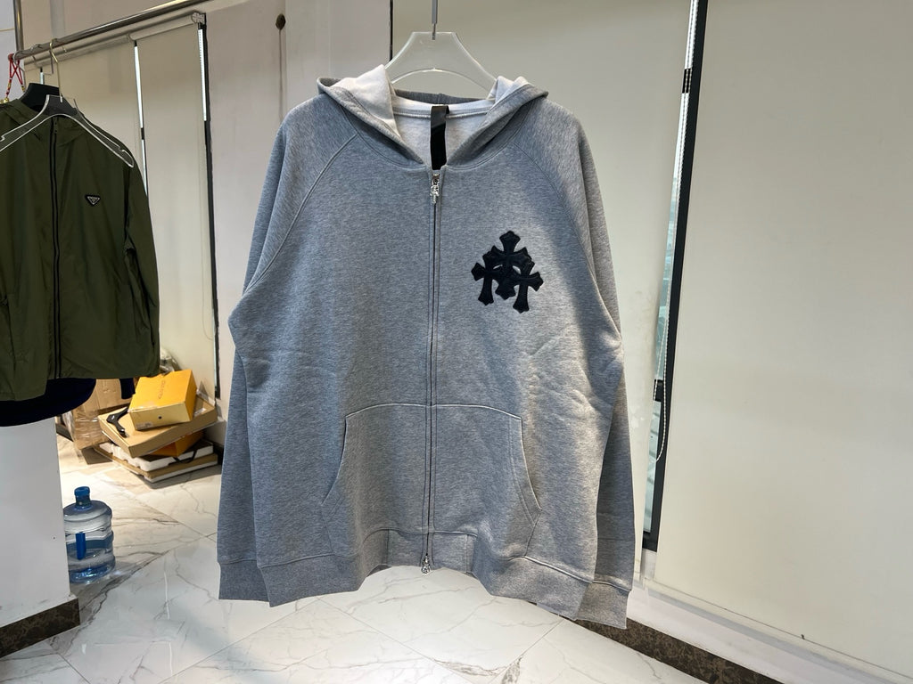 Paper Jam Triple Leather Cross Zip Up Hoodie 'Grey Heather'