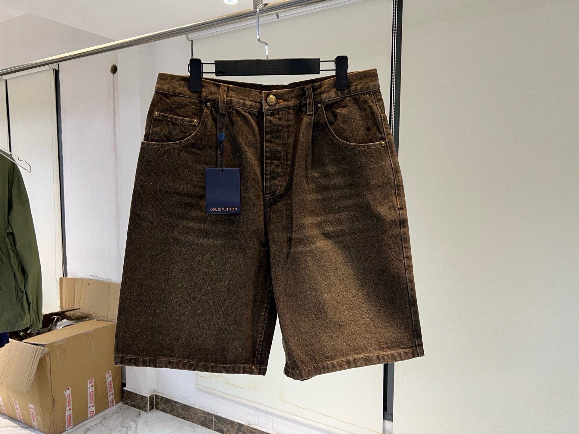 Short en denim indigo café