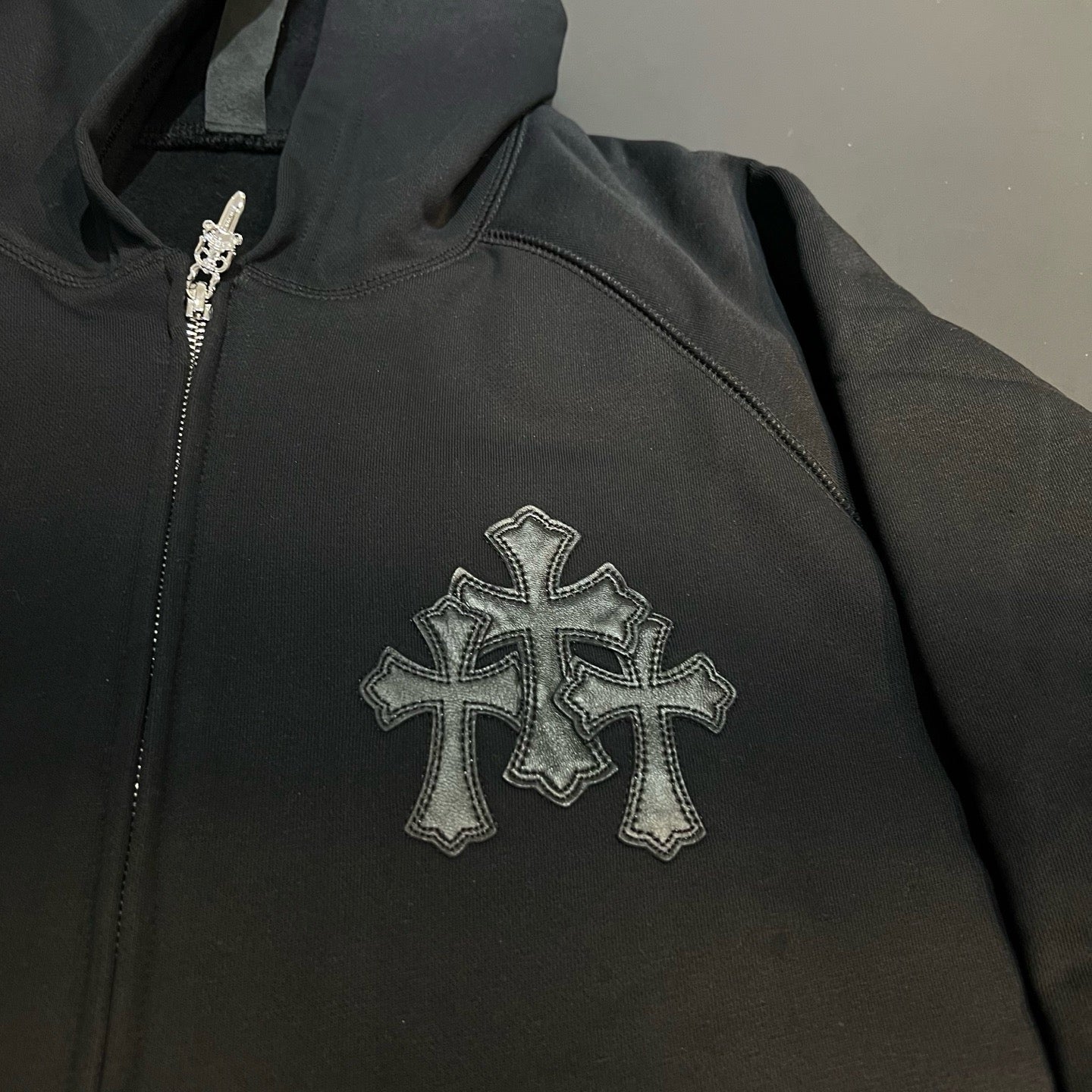 Paper Jam Triple Leather Cross Zip Up Hoodie 'Black Heather'