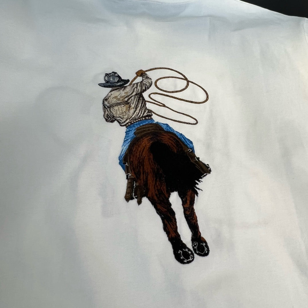 Tee-shirt graphique brodé en coton cow-boy