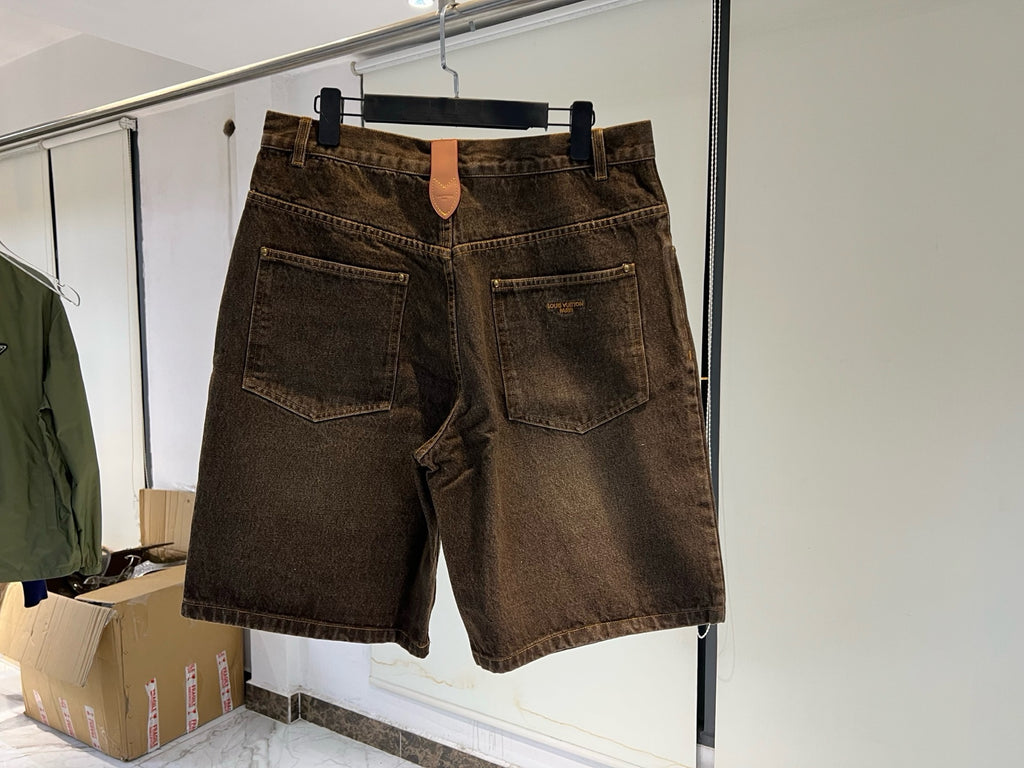 Short en denim indigo café