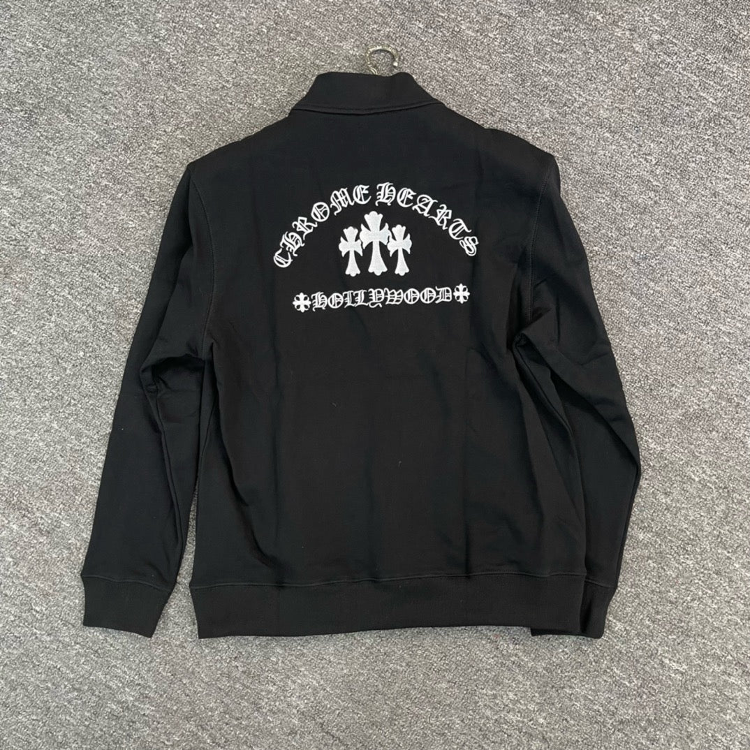 Chrome Hearts Triple Cross Script Logo Half-Zip Sweatshirt - Black