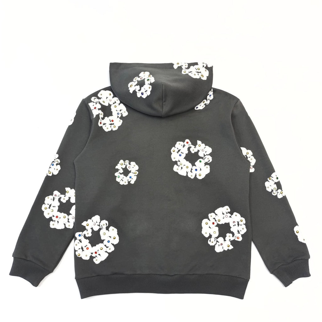 Denim Tears Rhinestone Wreath Zip Hoodie Vintage Black