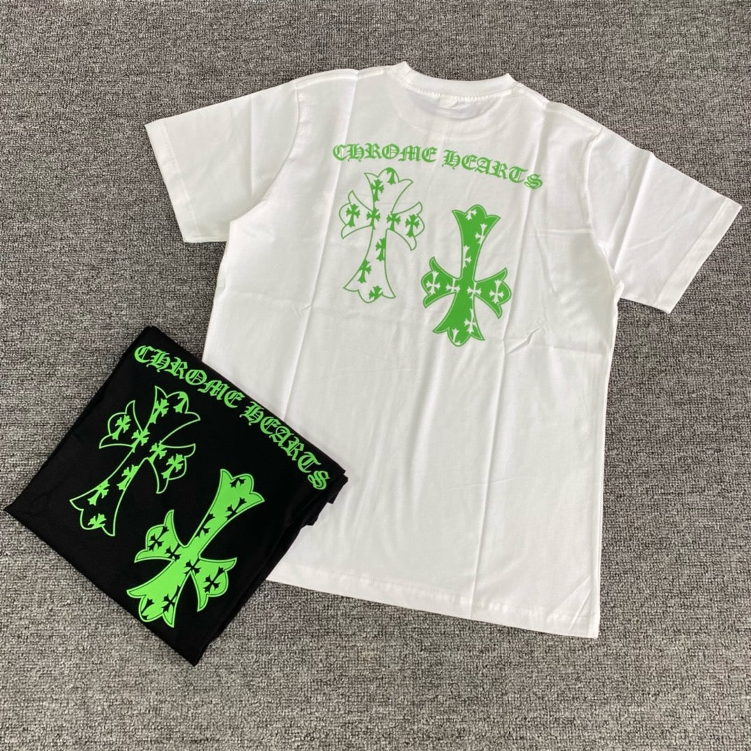 T shirt manche courte blanc et vert / Noir et vert