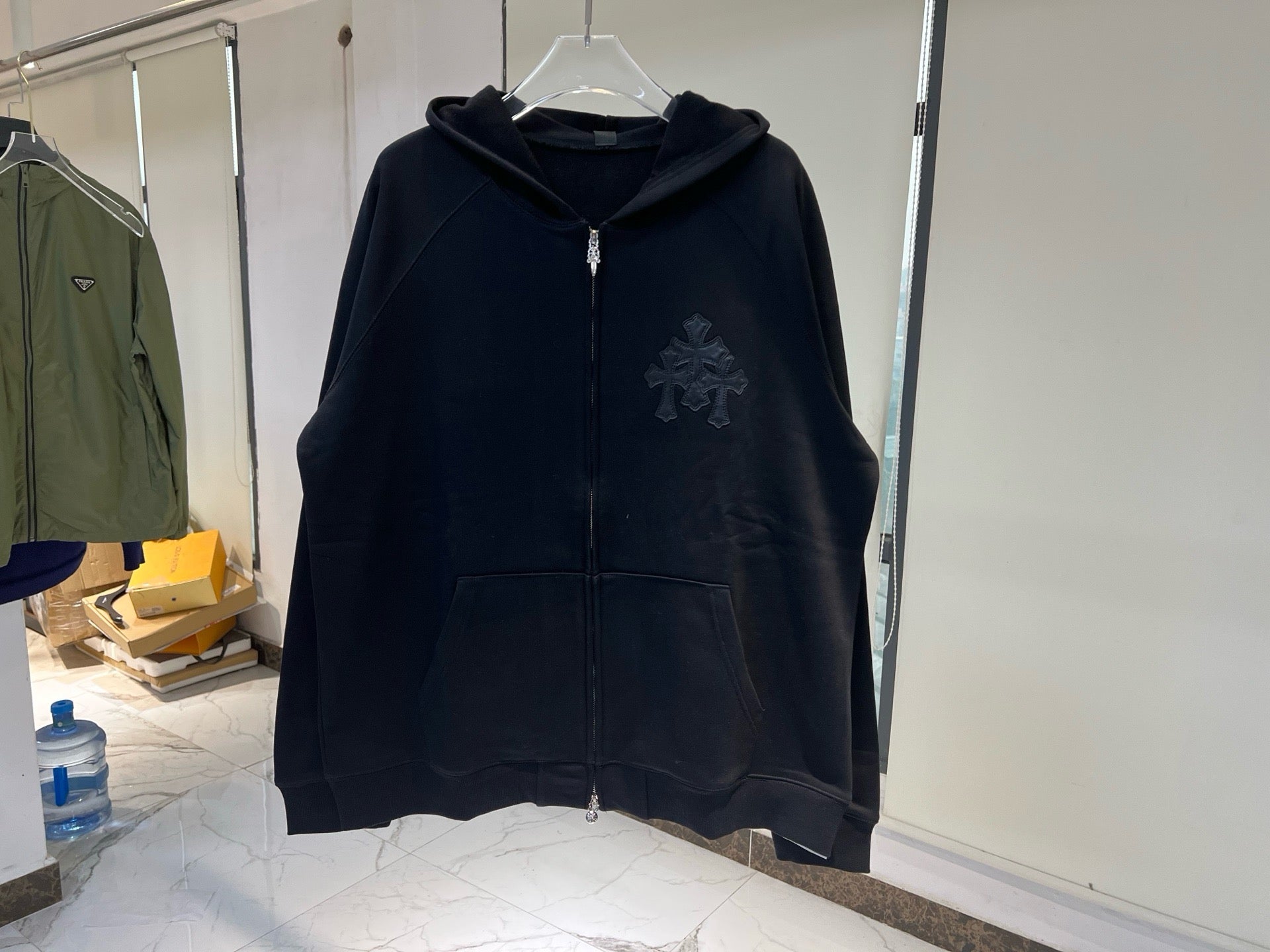 Paper Jam Triple Leather Cross Zip Up Hoodie 'Black Heather'
