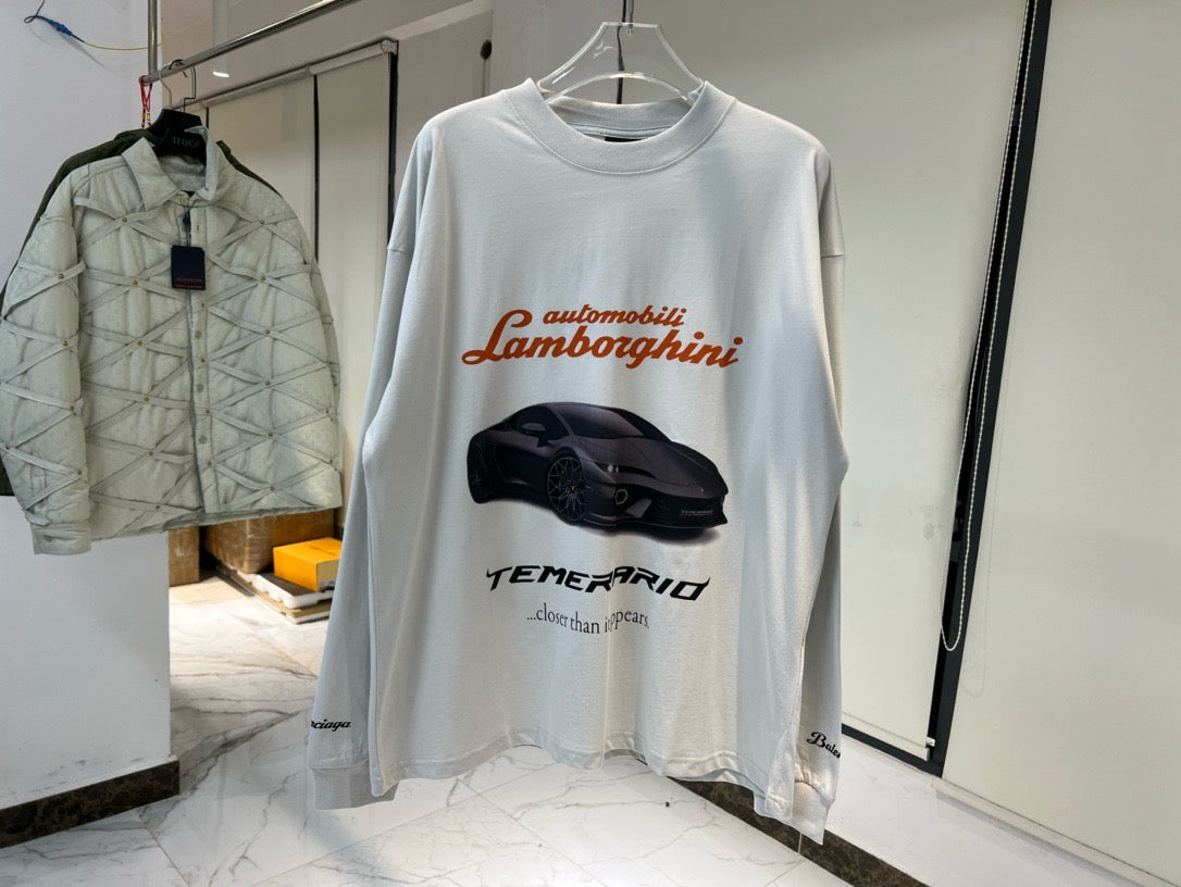 T-shirt À Manches Longues Oversize Automobili Lamborghini en Blanc Sali|Balenciaga