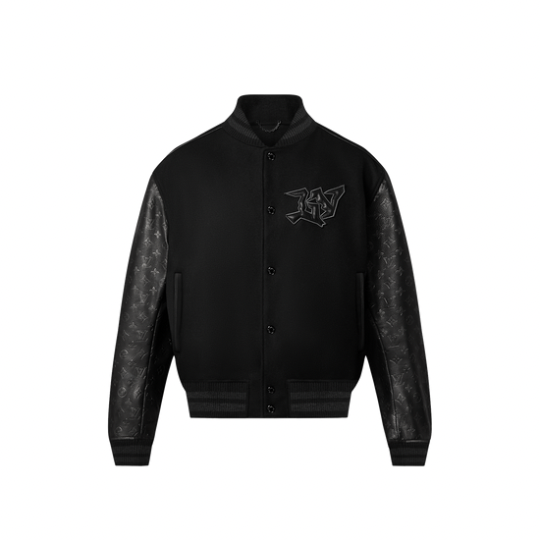Blouson embossé monogram en cuir et laine