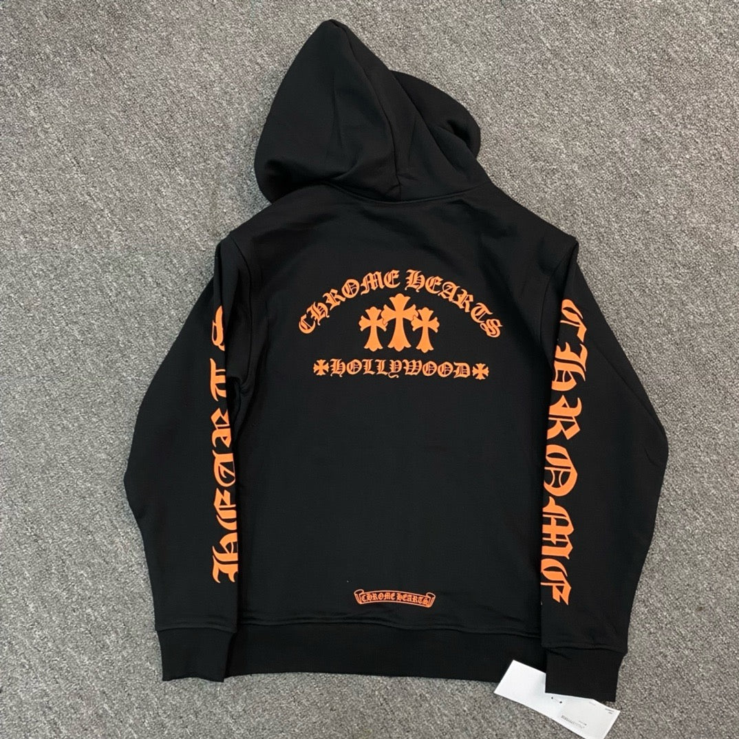 Sweatshirt à capuche manche longue Black and orange motif Chrome Hearts