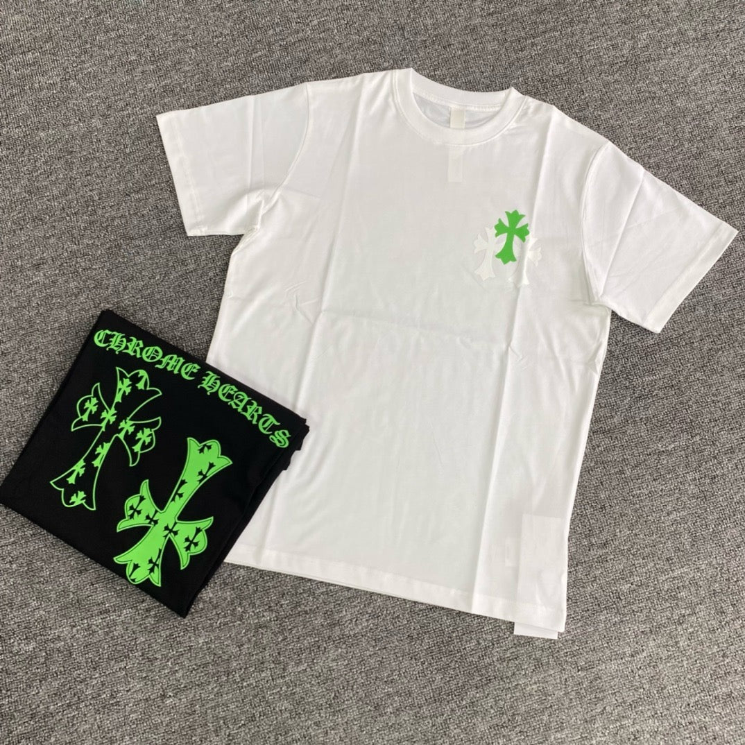 T shirt manche courte blanc et vert / Noir et vert