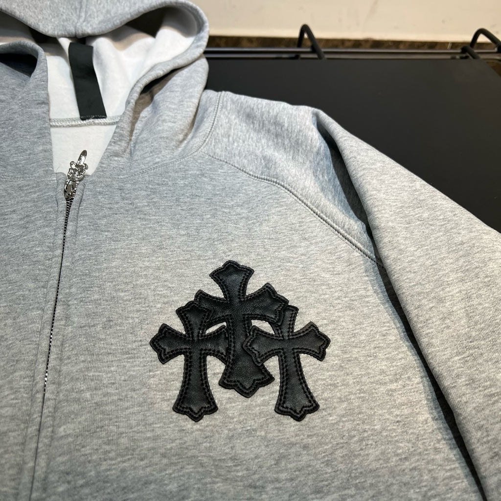 Paper Jam Triple Leather Cross Zip Up Hoodie 'Grey Heather'