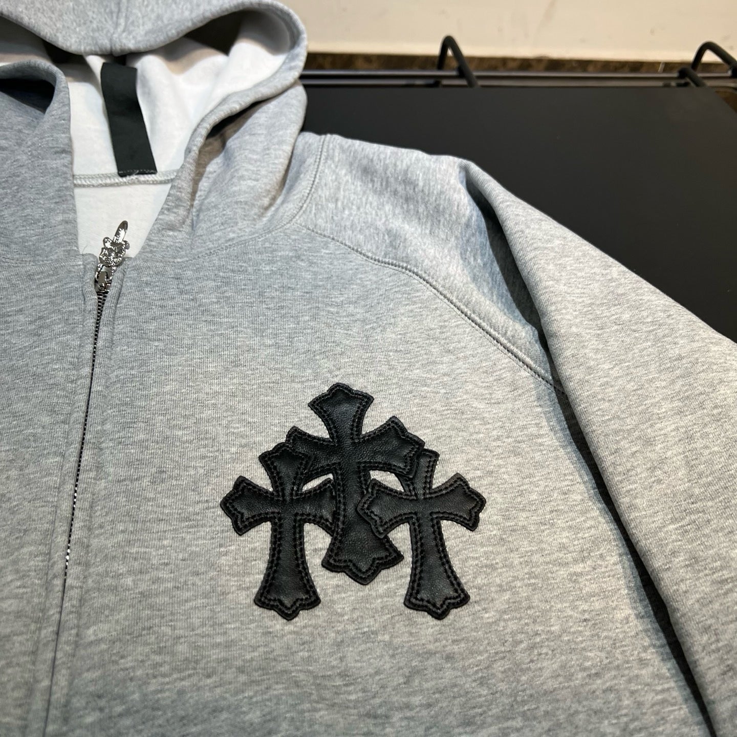 Paper Jam Triple Leather Cross Zip Up Hoodie 'Black Heather'