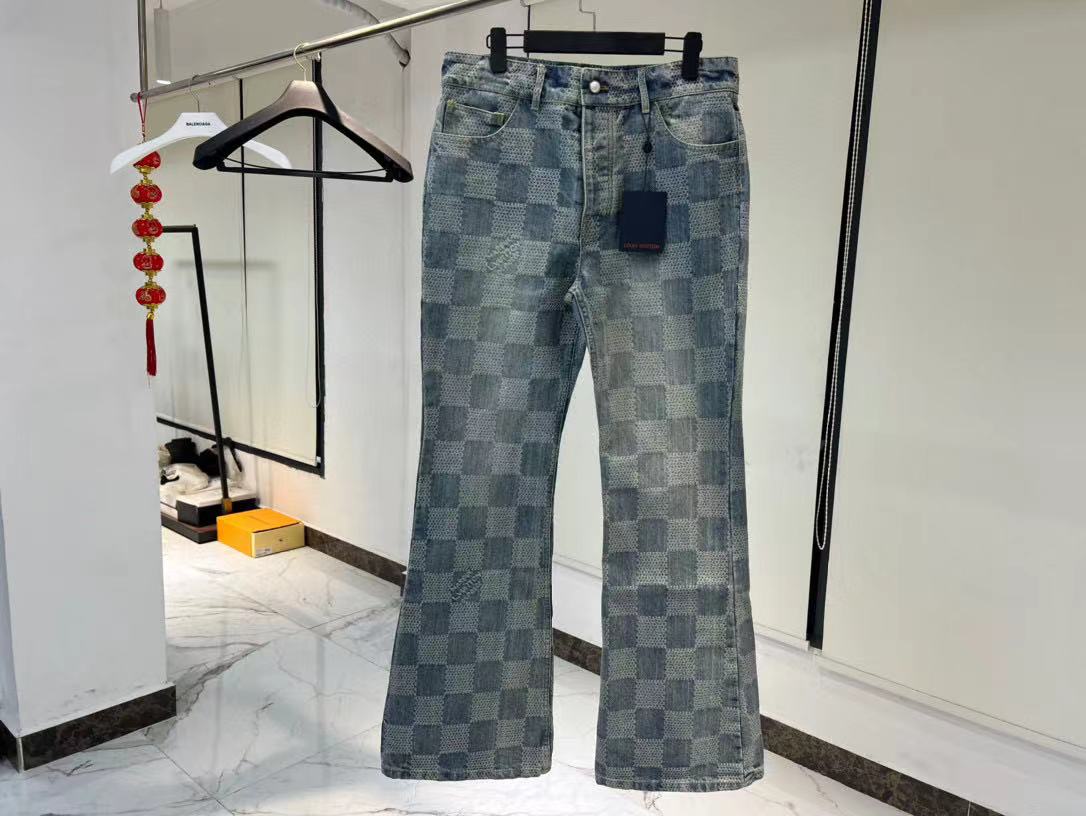 Pantalon droit Damier en denim