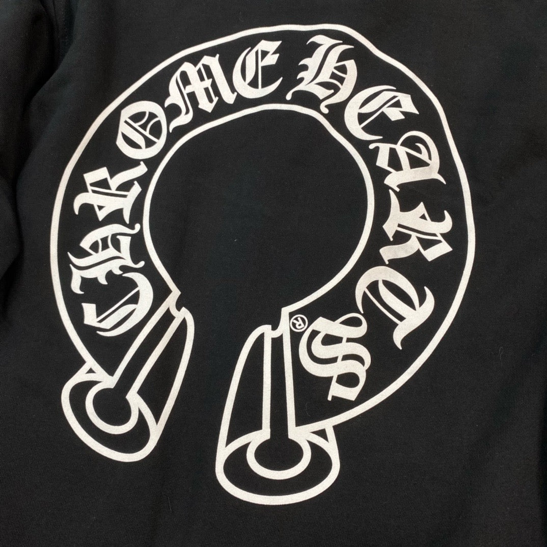 Sweatshirt capuche manche longue Noir blanc motif Chrome Hearts Hoodie avec fermeture