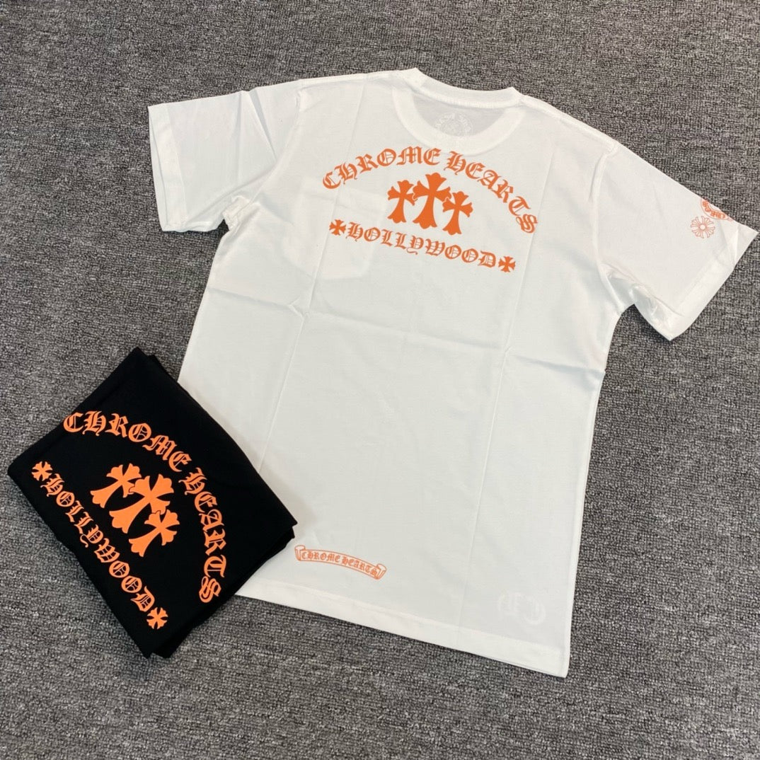 T shirt Chrome Hearts Made in Hollywood Plus Cross S/S T-shirt White/Orange