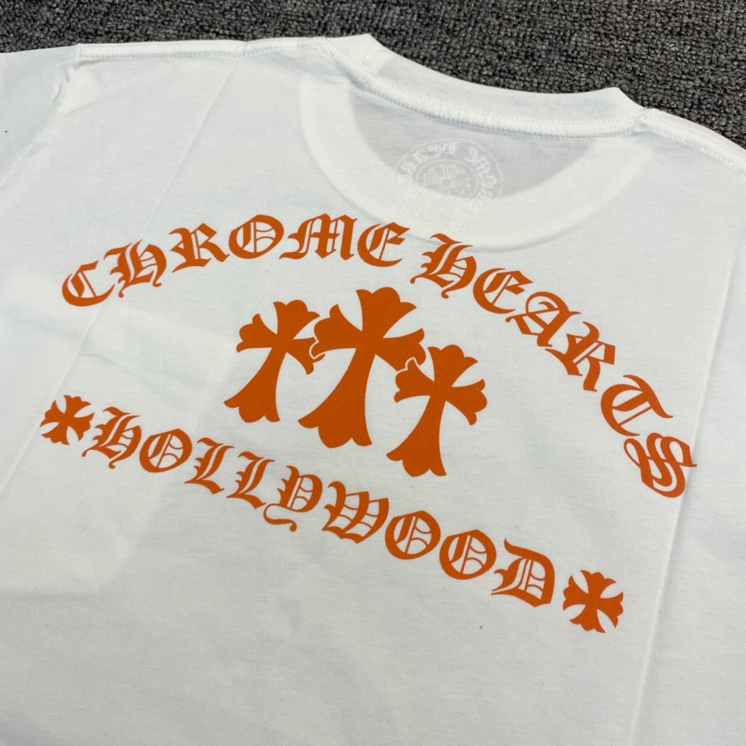 T shirt Chrome Hearts Made in Hollywood Plus Cross S/S T-shirt White/Orange