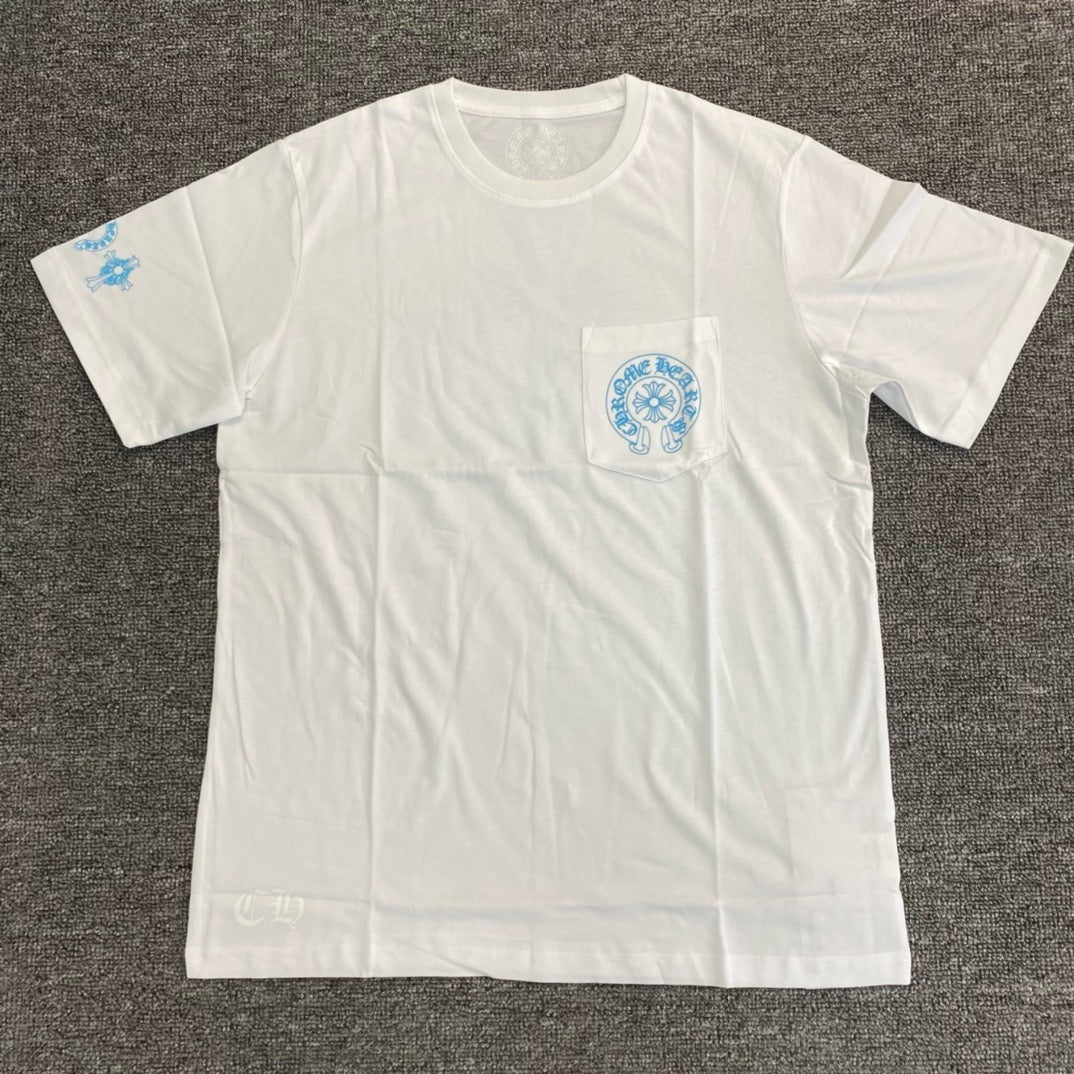 T shirt manche courte Chrome Hearts Triple Cross Logo  blanc  Bleu / Noir Bleu