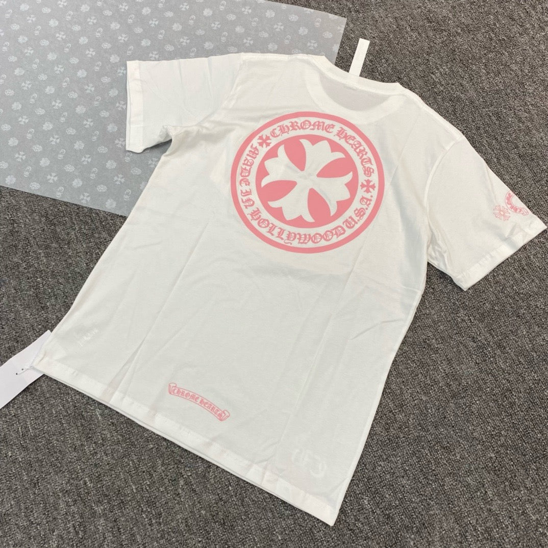 T-shirt manche courte chrome hearts blanc et rose Hollywood