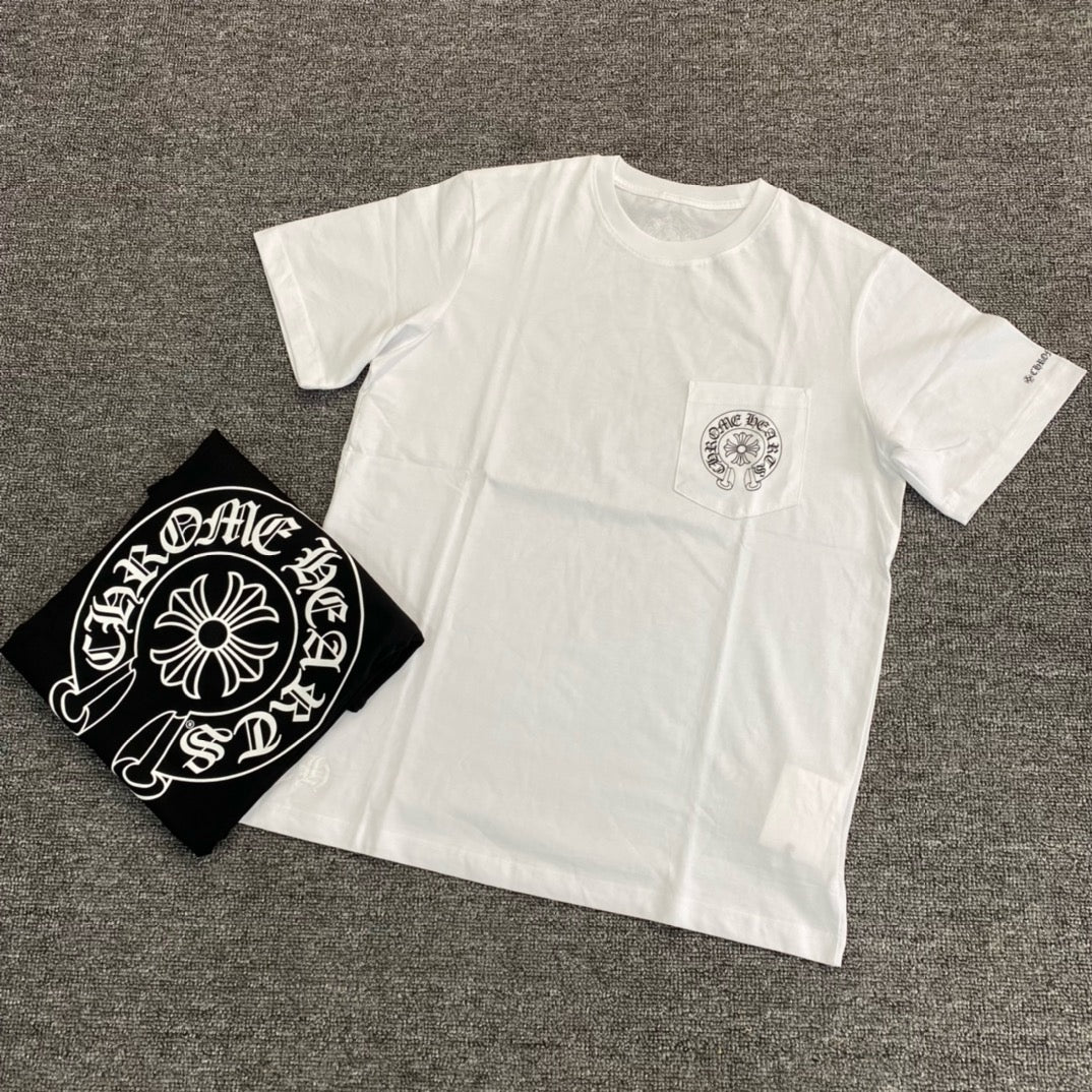 T shirt manche courte chrome hearts Logo Fer à cheval poche noir - Blanc / Noir