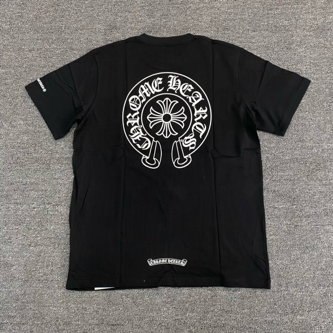 T shirt manche courte chrome hearts Logo Fer à cheval poche noir - Blanc / Noir