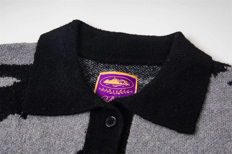 Corteiz Soprano Knit Polo Black Grey Alcatraz