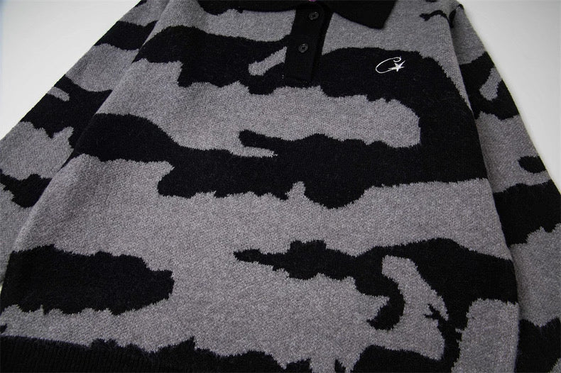 Corteiz Soprano Knit Polo Black Grey Alcatraz