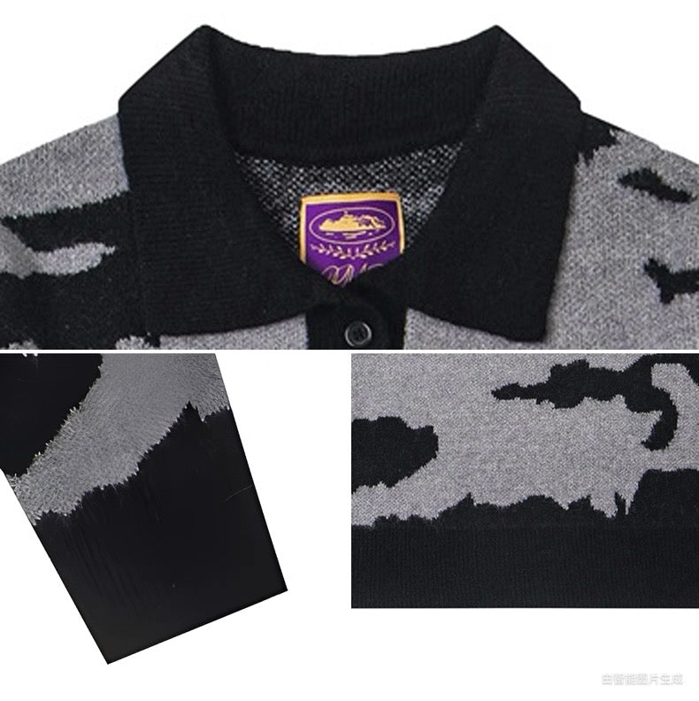Corteiz Soprano Knit Polo Black Grey Alcatraz