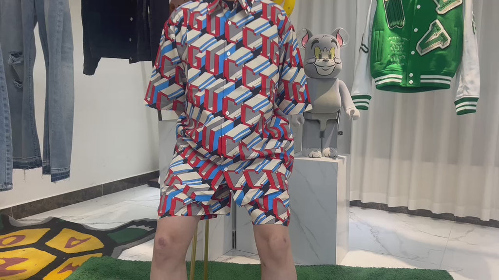 Chemise en soie à imprimé Gucci pixel
