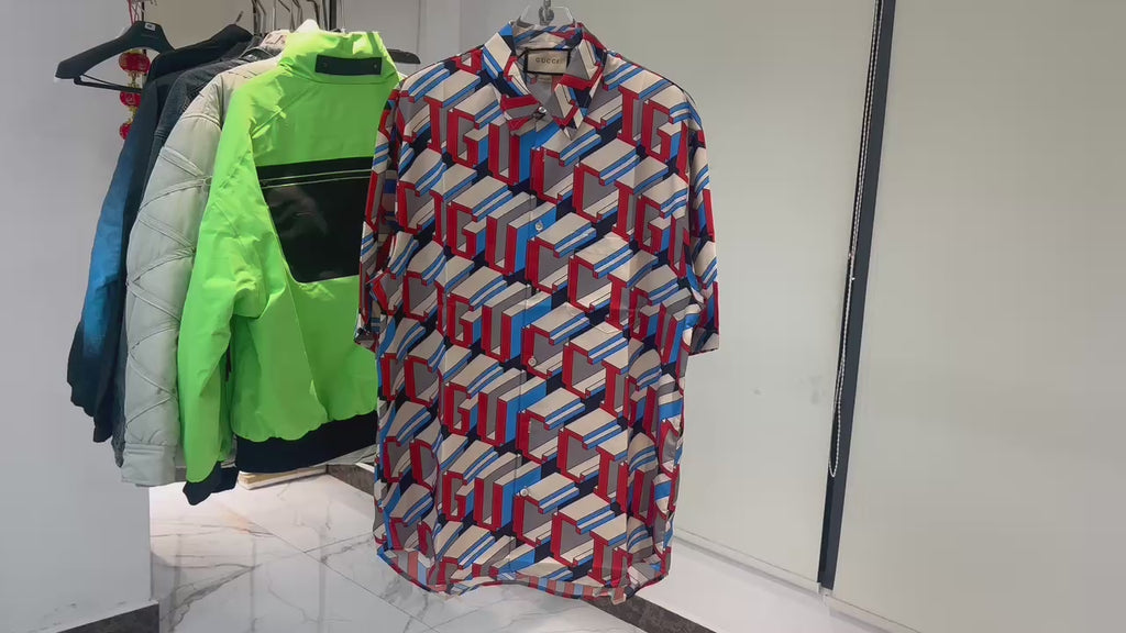Chemise en soie à imprimé Gucci pixel