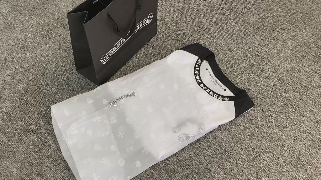T-shirt manche longue en coton Noir blanc / Blanc noir motif Chrome H