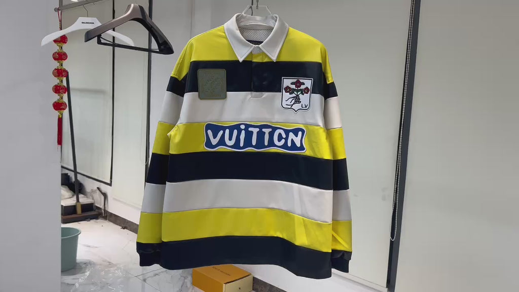Long- Sleeved Leather Intarsia Rugby Polo